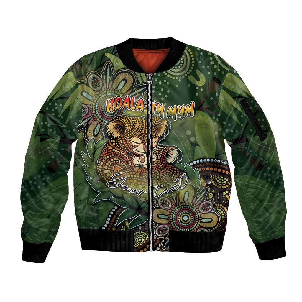 Personalised Koala Mum Australia Mother's Day Sleeve Zip Bomber Jacket Aboriginal Dot Art Floral Joey Hug