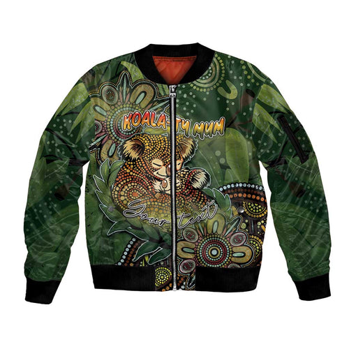 Personalised Koala Mum Australia Mother's Day Sleeve Zip Bomber Jacket Aboriginal Dot Art Floral Joey Hug