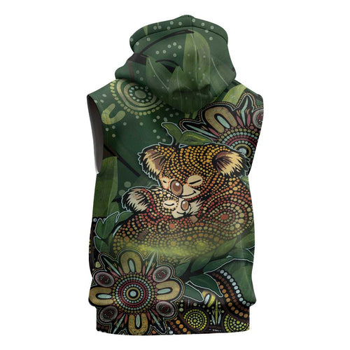Personalised Koala Mum Australia Mother's Day Sleeveless Hoodie Aboriginal Dot Art Floral Joey Hug