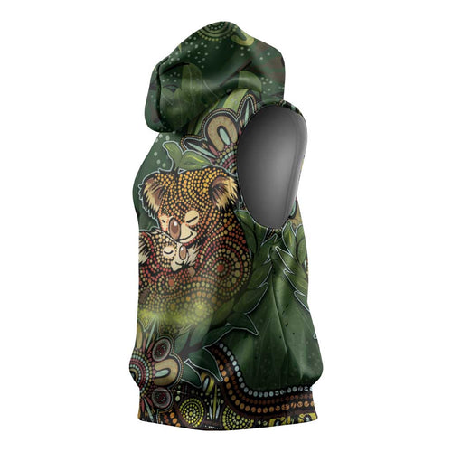 Personalised Koala Mum Australia Mother's Day Sleeveless Hoodie Aboriginal Dot Art Floral Joey Hug