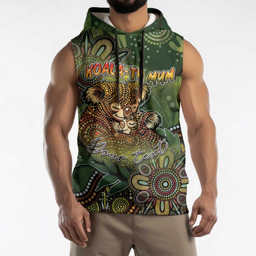 Personalised Koala Mum Australia Mother's Day Sleeveless Hoodie Aboriginal Dot Art Floral Joey Hug