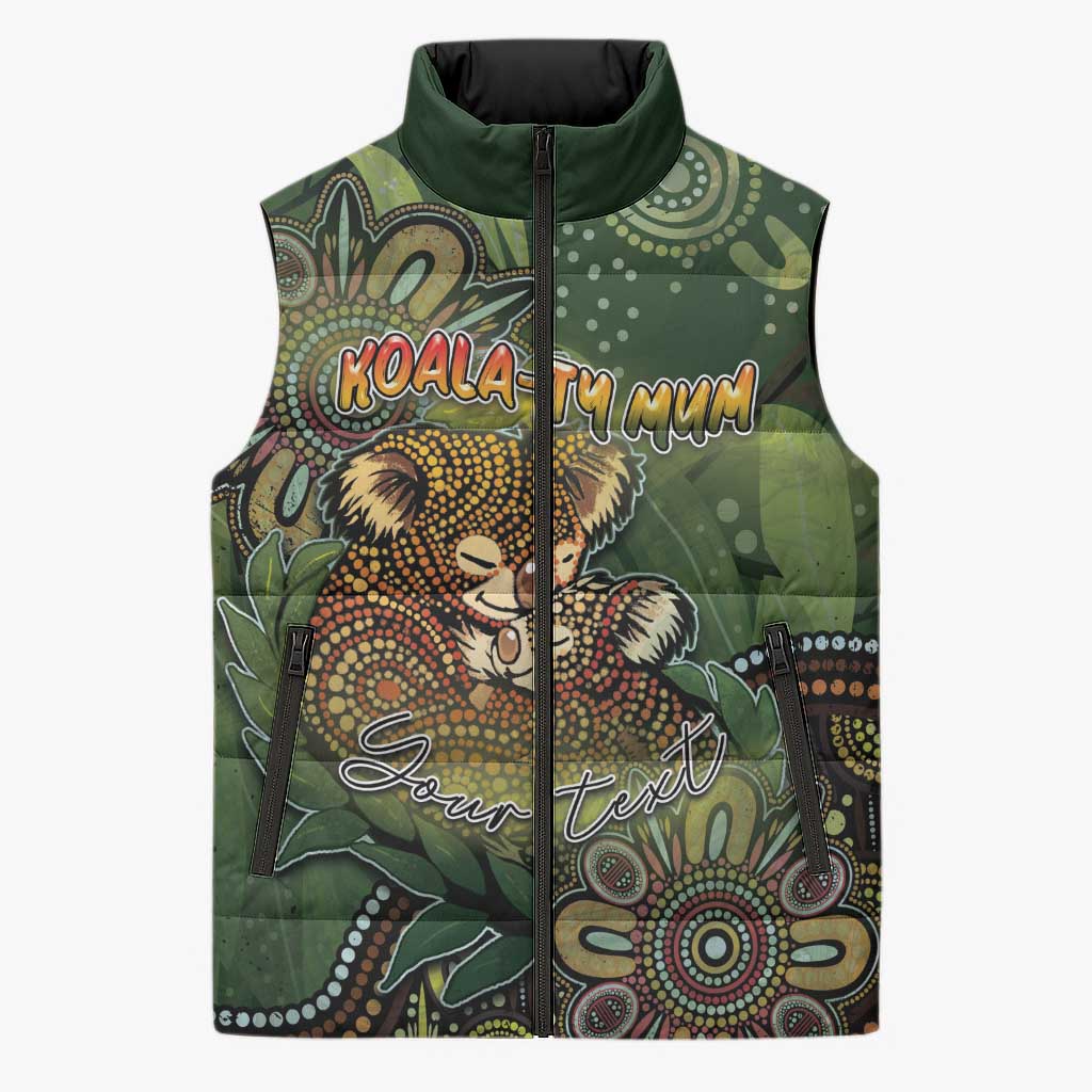 Personalised Koala Mum Australia Mother's Day Sleeveless Puffer Jacket Aboriginal Dot Art Floral Joey Hug