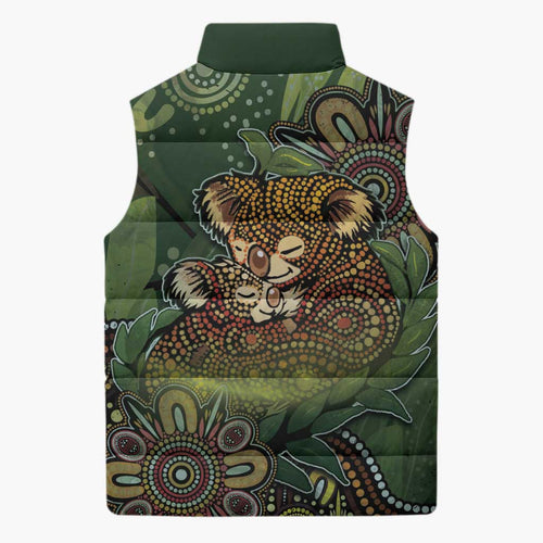 Personalised Koala Mum Australia Mother's Day Sleeveless Puffer Jacket Aboriginal Dot Art Floral Joey Hug