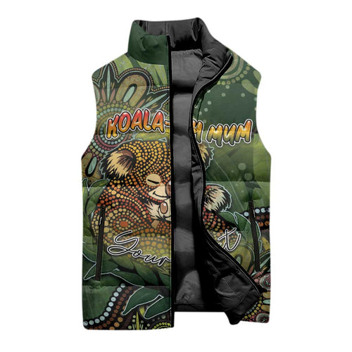 Personalised Koala Mum Australia Mother's Day Sleeveless Puffer Jacket Aboriginal Dot Art Floral Joey Hug