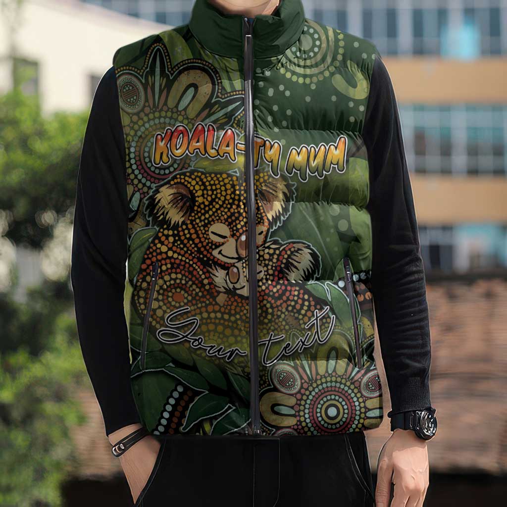 Personalised Koala Mum Australia Mother's Day Sleeveless Puffer Jacket Aboriginal Dot Art Floral Joey Hug