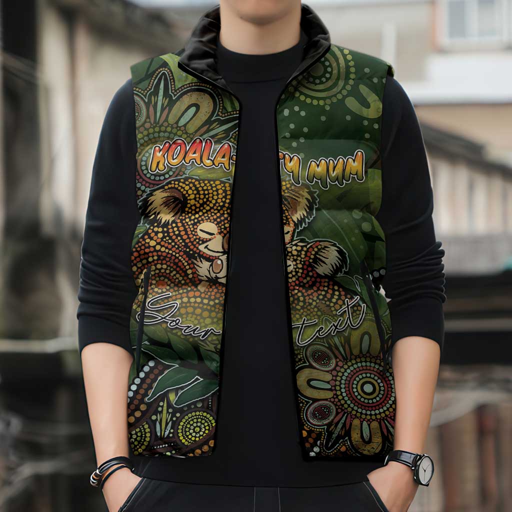 Personalised Koala Mum Australia Mother's Day Sleeveless Puffer Jacket Aboriginal Dot Art Floral Joey Hug