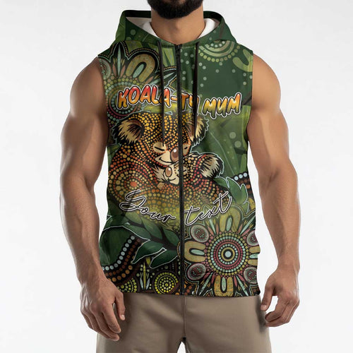 Personalised Koala Mum Australia Mother's Day Sleeveless Zip Hoodie Aboriginal Dot Art Floral Joey Hug