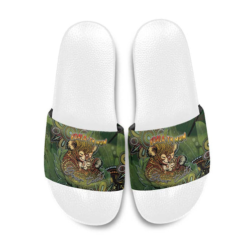 Personalised Koala Mum Australia Mother's Day Slide Sandals Aboriginal Dot Art Floral Joey Hug
