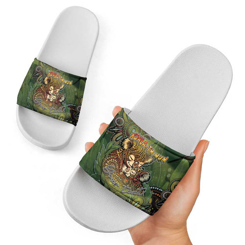 Personalised Koala Mum Australia Mother's Day Slide Sandals Aboriginal Dot Art Floral Joey Hug