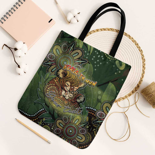 Personalised Koala Mum Australia Mother's Day Tote Bag Aboriginal Dot Art Floral Joey Hug