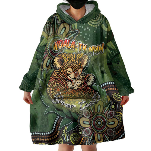 Personalised Koala Mum Australia Mother's Day Wearable Blanket Hoodie Aboriginal Dot Art Floral Joey Hug
