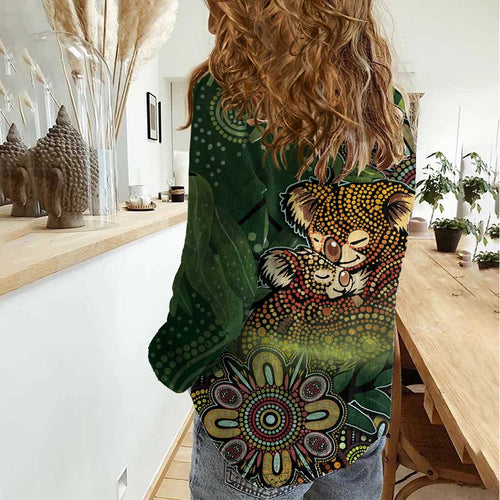 Personalised Koala Mum Australia Mother's Day Women Casual Shirt Aboriginal Dot Art Floral Joey Hug