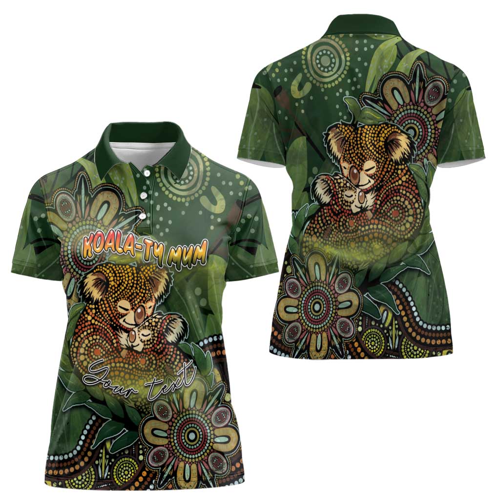 Personalised Koala Mum Australia Mother's Day Women Polo Shirt Aboriginal Dot Art Floral Joey Hug