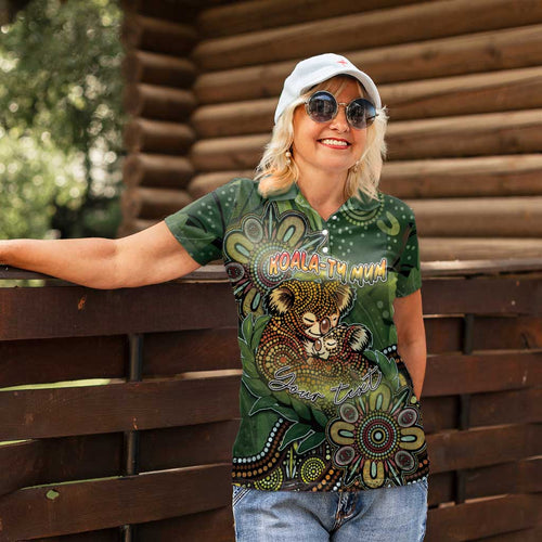 Personalised Koala Mum Australia Mother's Day Women Polo Shirt Aboriginal Dot Art Floral Joey Hug