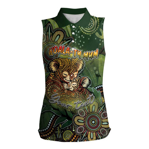 Personalised Koala Mum Australia Mother's Day Women Sleeveless Polo Shirt Aboriginal Dot Art Floral Joey Hug