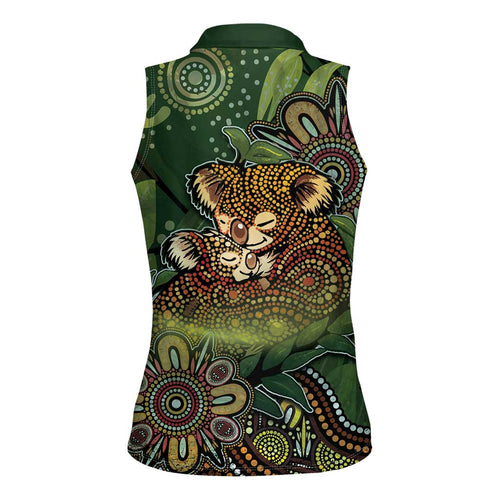 Personalised Koala Mum Australia Mother's Day Women Sleeveless Polo Shirt Aboriginal Dot Art Floral Joey Hug
