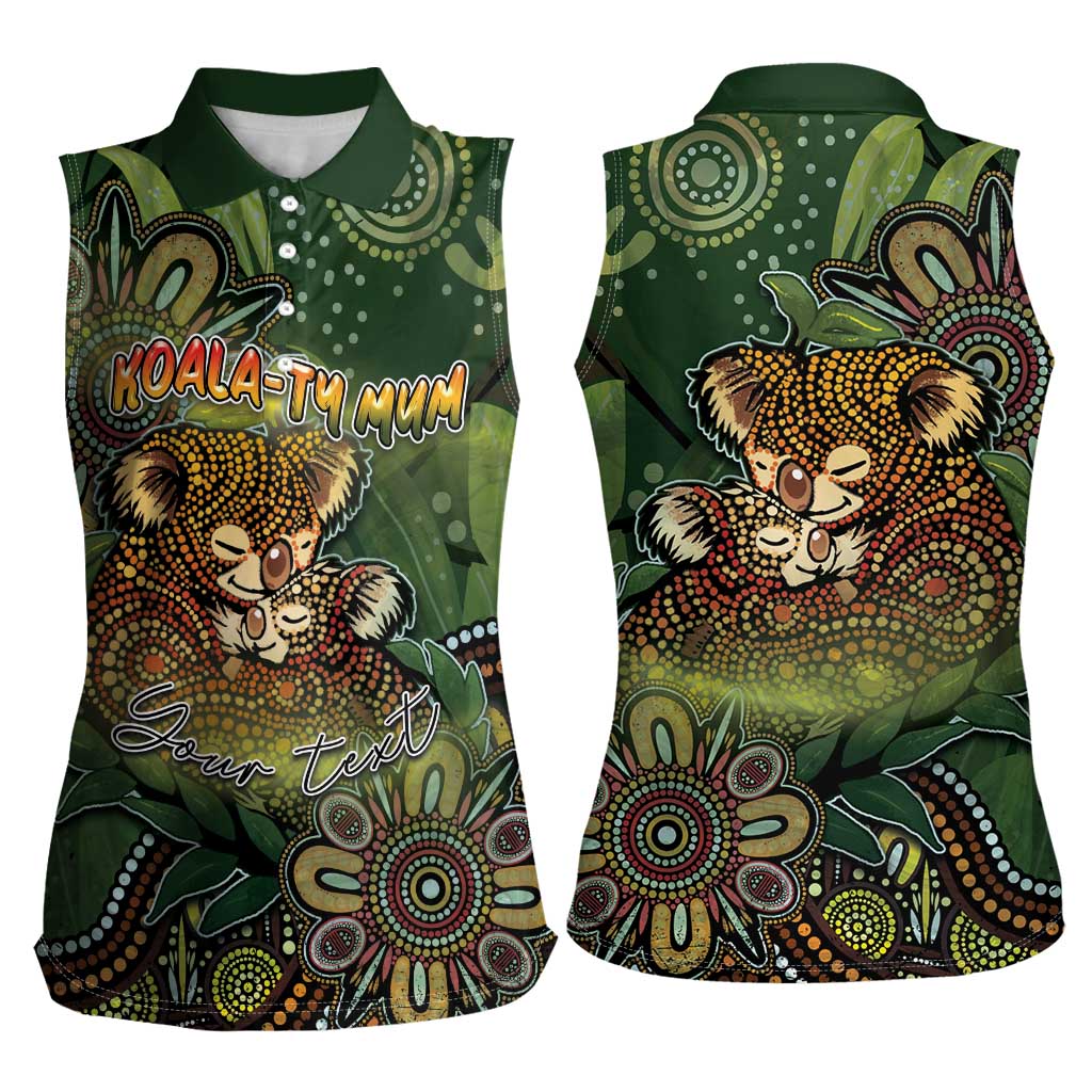 Personalised Koala Mum Australia Mother's Day Women Sleeveless Polo Shirt Aboriginal Dot Art Floral Joey Hug