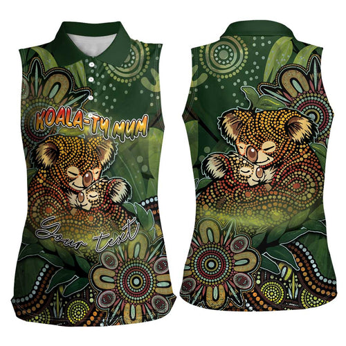 Personalised Koala Mum Australia Mother's Day Women Sleeveless Polo Shirt Aboriginal Dot Art Floral Joey Hug