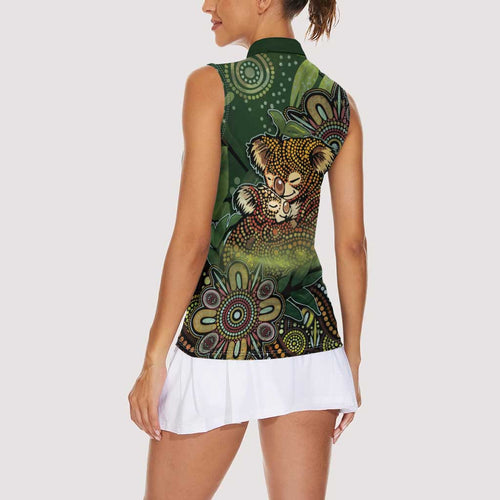 Personalised Koala Mum Australia Mother's Day Women Sleeveless Polo Shirt Aboriginal Dot Art Floral Joey Hug