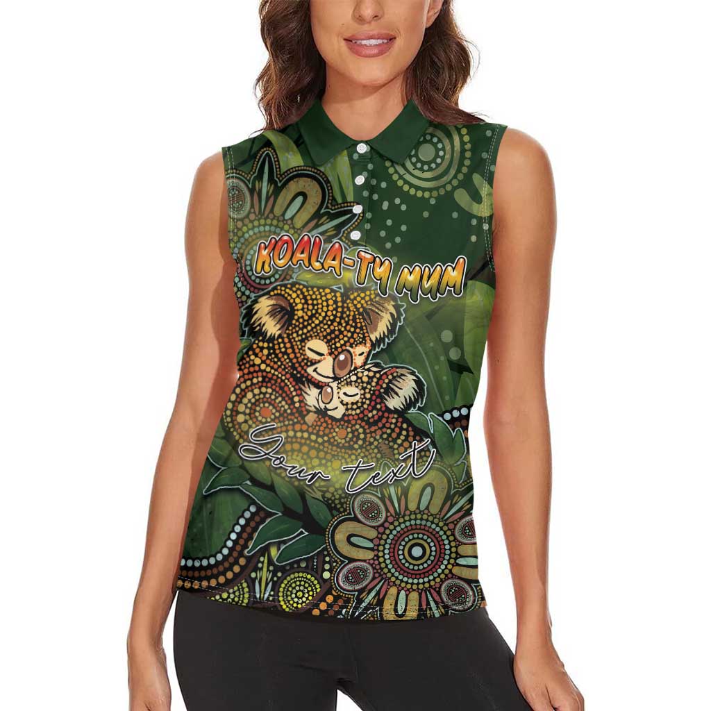 Personalised Koala Mum Australia Mother's Day Women Sleeveless Polo Shirt Aboriginal Dot Art Floral Joey Hug