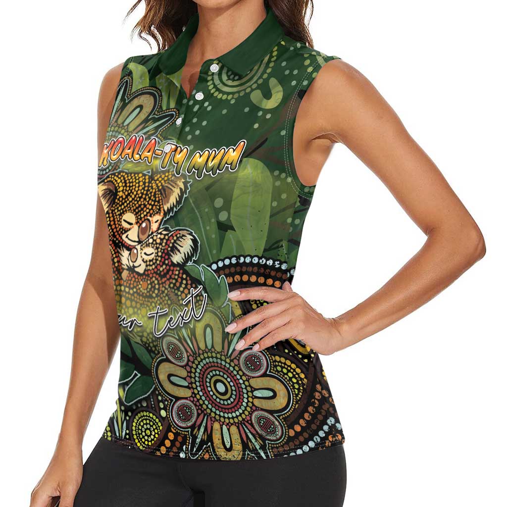 Personalised Koala Mum Australia Mother's Day Women Sleeveless Polo Shirt Aboriginal Dot Art Floral Joey Hug