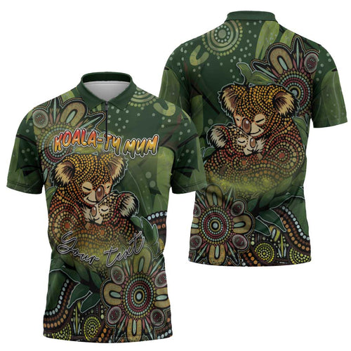 Personalised Koala Mum Australia Mother's Day Zipper Polo Shirt Aboriginal Dot Art Floral Joey Hug