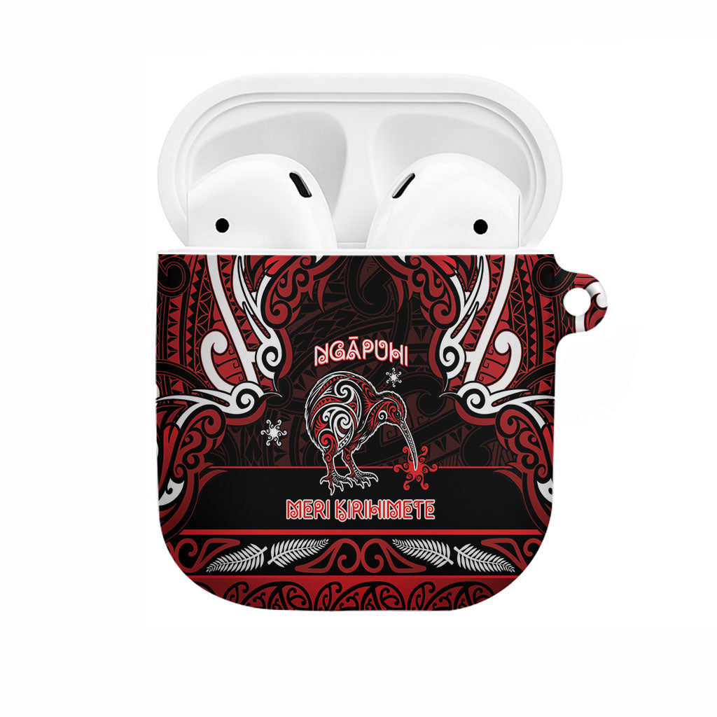 Ngapuhi Aotearoa Meri Kirihimete AirPods Case Maori Kiwi Bird Silver Fern Koru Pattern