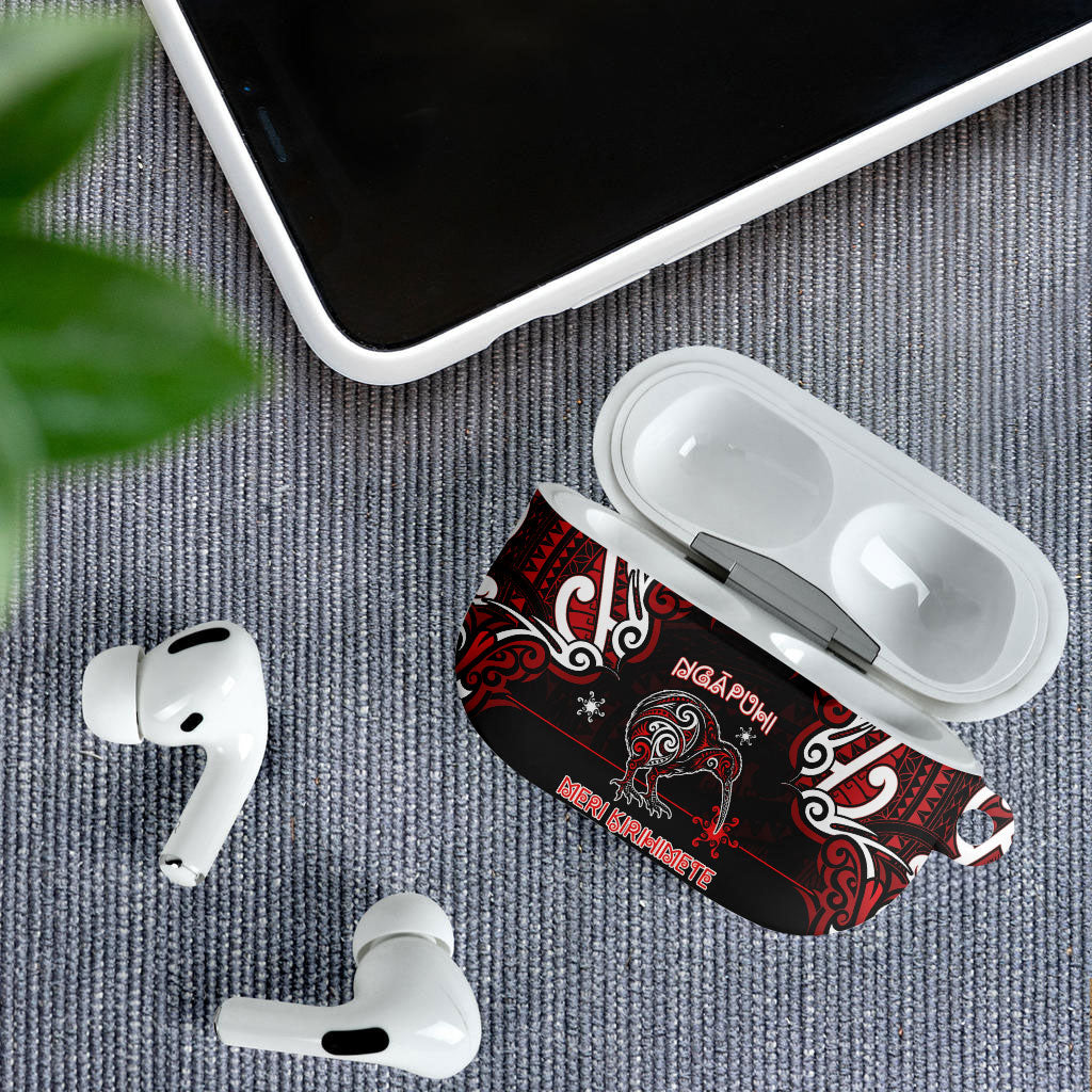 Ngapuhi Aotearoa Meri Kirihimete AirPods Case Maori Kiwi Bird Silver Fern Koru Pattern