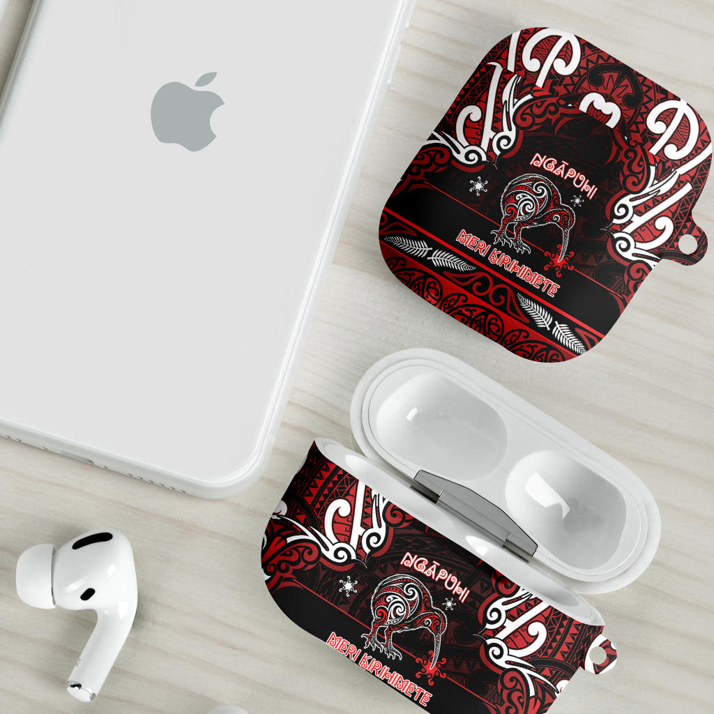 Ngapuhi Aotearoa Meri Kirihimete AirPods Case Maori Kiwi Bird Silver Fern Koru Pattern