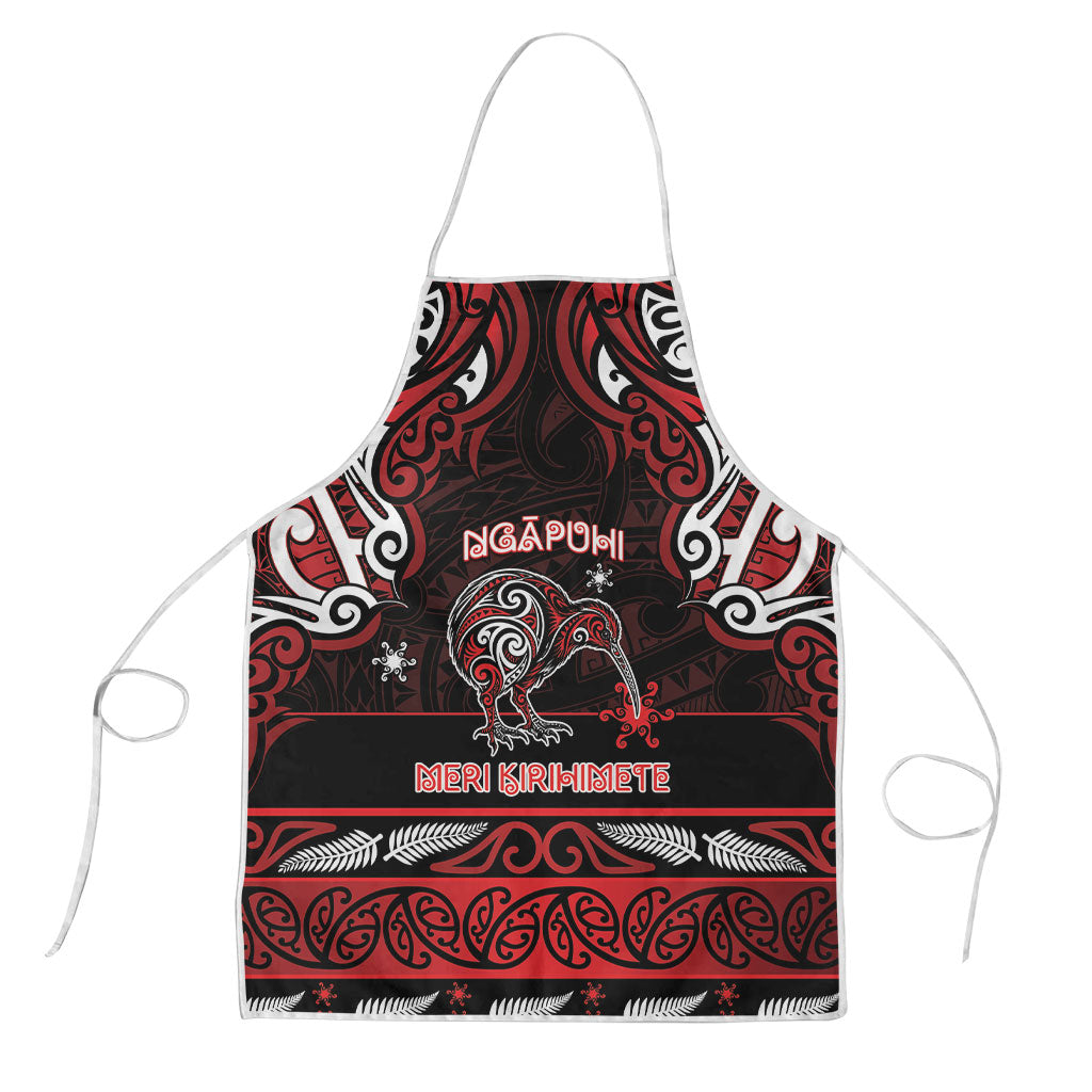 Ngapuhi Aotearoa Meri Kirihimete Apron Maori Kiwi Bird Silver Fern Koru Pattern