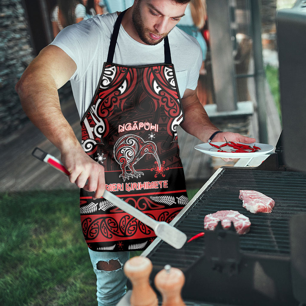 Ngapuhi Aotearoa Meri Kirihimete Apron Maori Kiwi Bird Silver Fern Koru Pattern