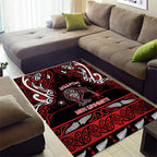 Ngapuhi Aotearoa Meri Kirihimete Area Rug Maori Kiwi Bird Silver Fern Koru Pattern