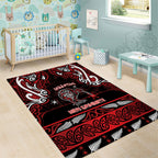 Ngapuhi Aotearoa Meri Kirihimete Area Rug Maori Kiwi Bird Silver Fern Koru Pattern