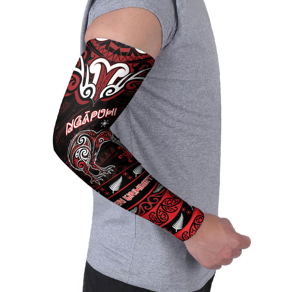 Personalised Ngapuhi Aotearoa Meri Kirihimete Arm Sleeves Maori Kiwi Bird Silver Fern Koru Pattern