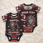 Personalised Ngapuhi Aotearoa Meri Kirihimete Baby Onesie Maori Kiwi Bird Silver Fern Koru Pattern