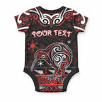 Personalised Ngapuhi Aotearoa Meri Kirihimete Baby Onesie Maori Kiwi Bird Silver Fern Koru Pattern