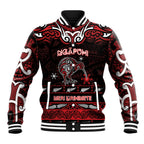 Personalised Ngapuhi Aotearoa Meri Kirihimete Baseball Jacket Maori Kiwi Bird Silver Fern Koru Pattern