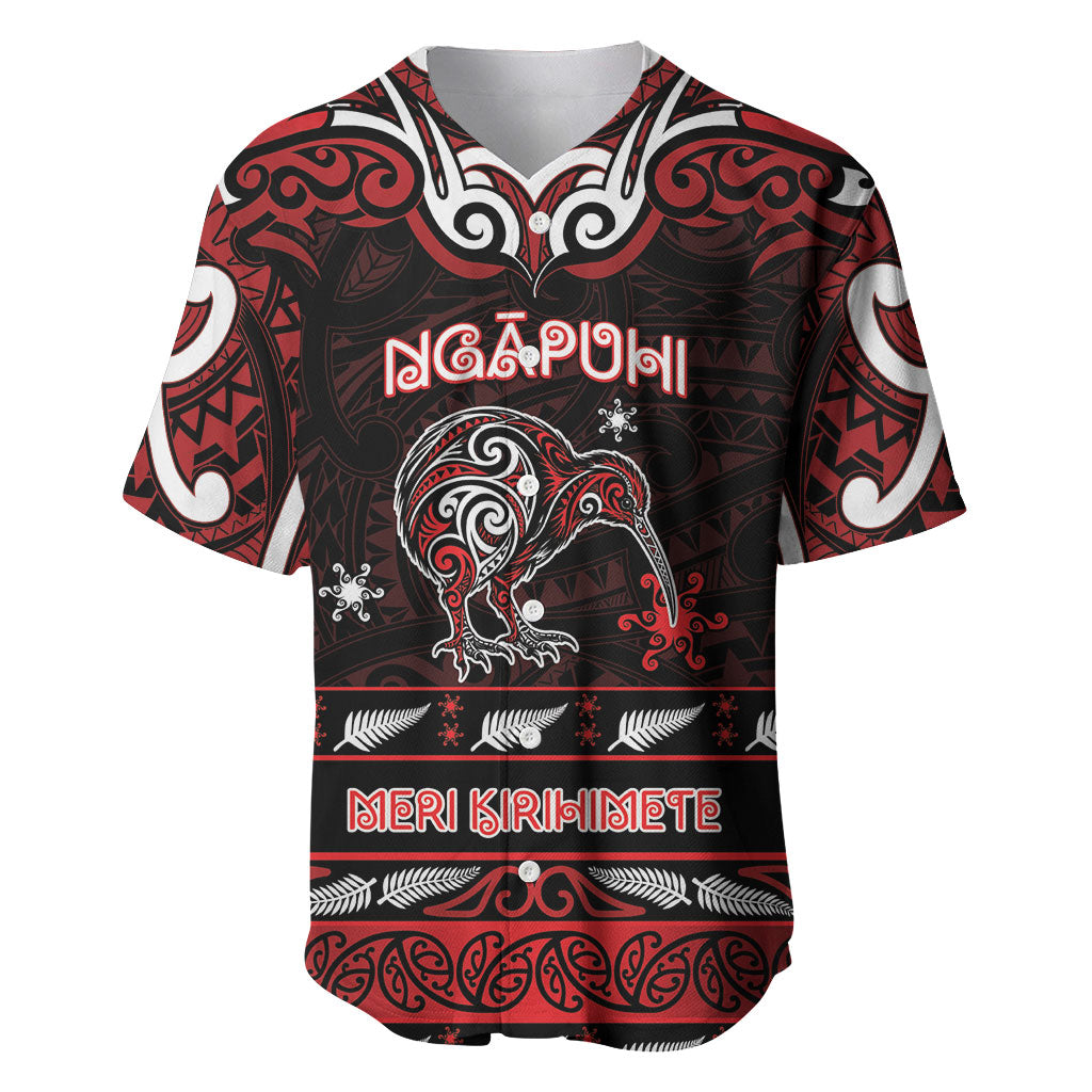 Personalised Ngapuhi Aotearoa Meri Kirihimete Baseball Jersey Maori Kiwi Bird Silver Fern Koru Pattern
