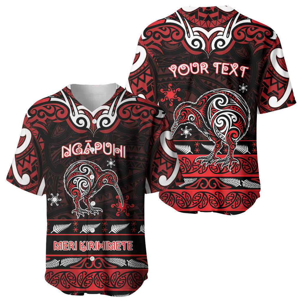 Personalised Ngapuhi Aotearoa Meri Kirihimete Baseball Jersey Maori Kiwi Bird Silver Fern Koru Pattern