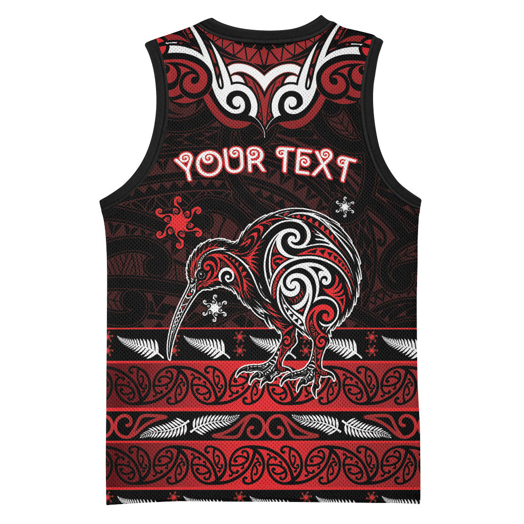 Personalised Ngapuhi Aotearoa Meri Kirihimete Basketball Jersey Maori Kiwi Bird Silver Fern Koru Pattern