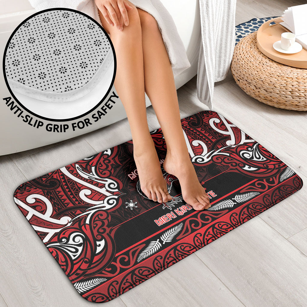 Ngapuhi Aotearoa Meri Kirihimete Bathroom Set Maori Kiwi Bird Silver Fern Koru Pattern
