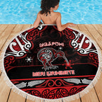 Ngapuhi Aotearoa Meri Kirihimete Beach Blanket Maori Kiwi Bird Silver Fern Koru Pattern