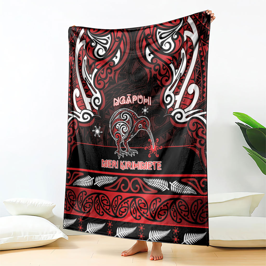Ngapuhi Aotearoa Meri Kirihimete Blanket Maori Kiwi Bird Silver Fern Koru Pattern