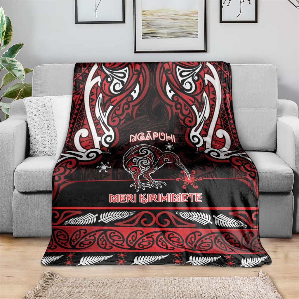 Ngapuhi Aotearoa Meri Kirihimete Blanket Maori Kiwi Bird Silver Fern Koru Pattern