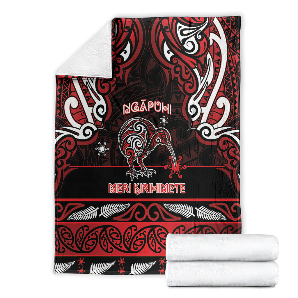Ngapuhi Aotearoa Meri Kirihimete Blanket Maori Kiwi Bird Silver Fern Koru Pattern