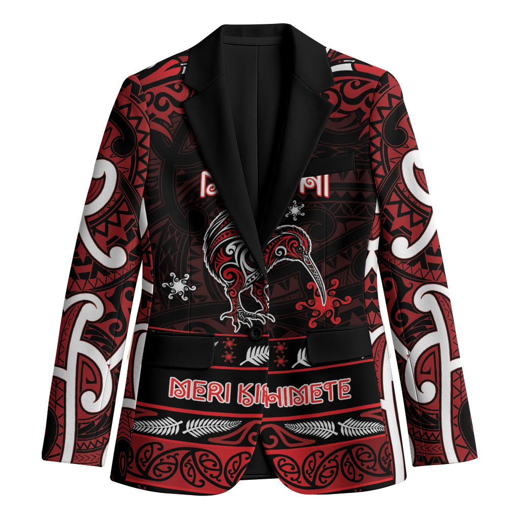 Personalised Ngapuhi Aotearoa Meri Kirihimete Blazer Maori Kiwi Bird Silver Fern Koru Pattern
