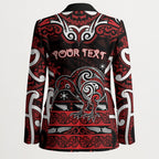 Personalised Ngapuhi Aotearoa Meri Kirihimete Blazer Maori Kiwi Bird Silver Fern Koru Pattern