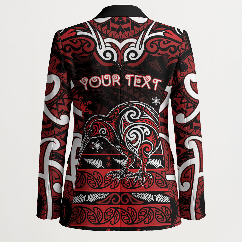 Personalised Ngapuhi Aotearoa Meri Kirihimete Blazer Maori Kiwi Bird Silver Fern Koru Pattern