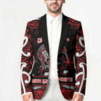 Personalised Ngapuhi Aotearoa Meri Kirihimete Blazer Maori Kiwi Bird Silver Fern Koru Pattern