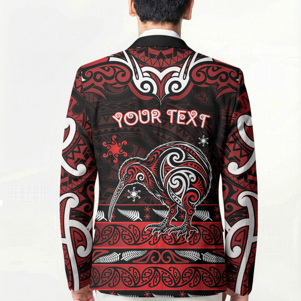 Personalised Ngapuhi Aotearoa Meri Kirihimete Blazer Maori Kiwi Bird Silver Fern Koru Pattern